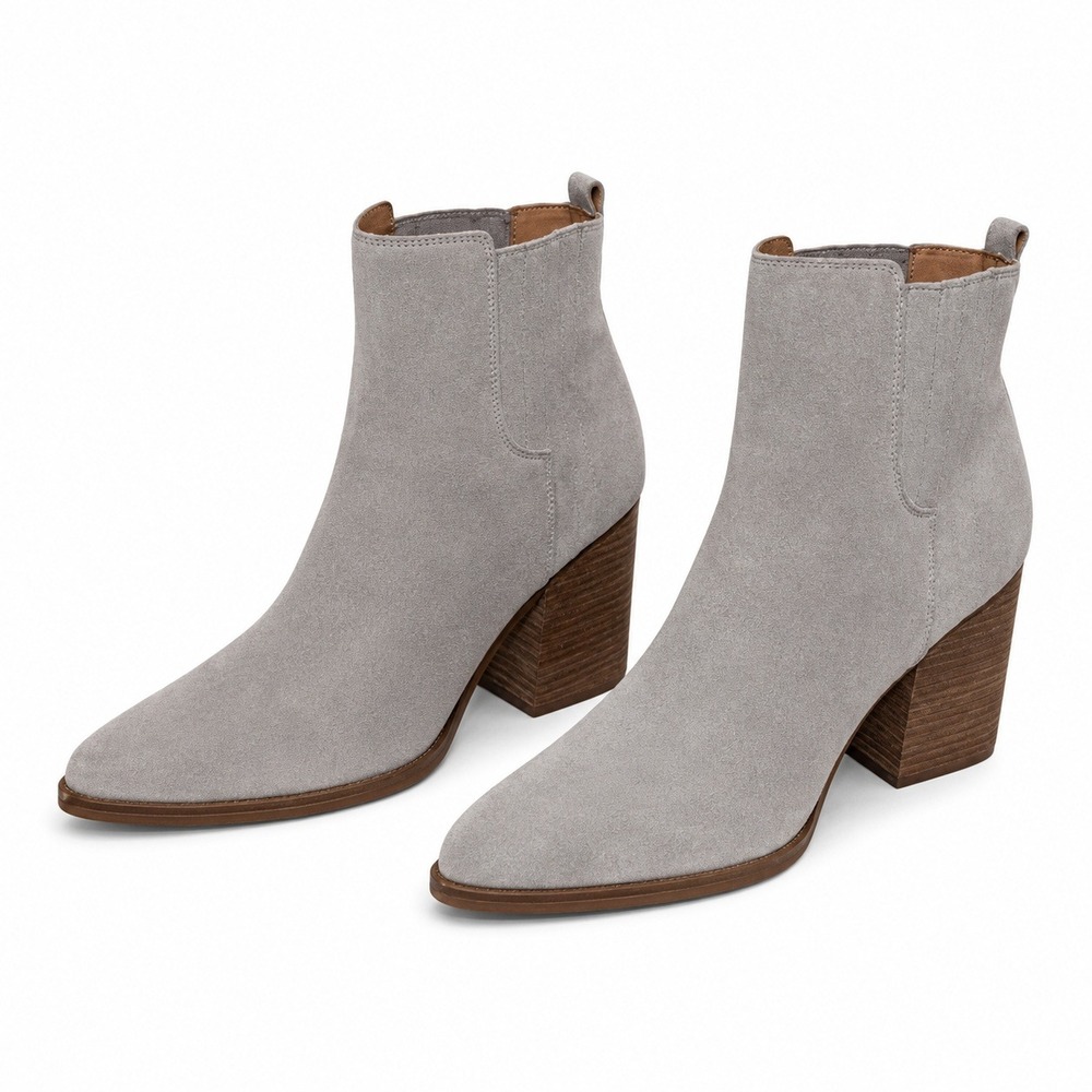 Marc Fisher Oshay Pointed Toe Suede Ankle Booties Women 12M Grey Beige